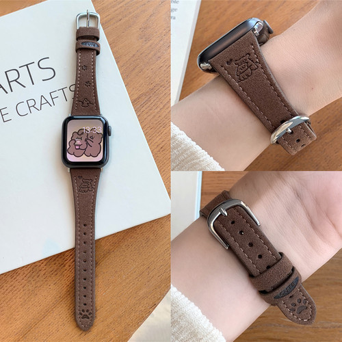 适用iwatch可爱小狗翻毛皮表带