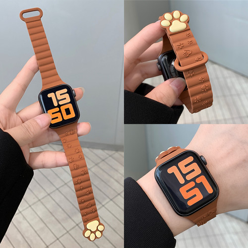 适用iwatch立体猫爪磁吸硅胶表带