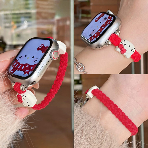 适用iwatch卡通编织弹力单绳表带