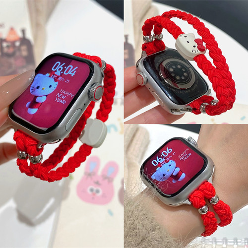 适用iwatch卡通编织弹力双绳表带