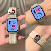 适用苹果手表s11代iwatch尼龙编织KT猫磁吸扣表带applewatch987se