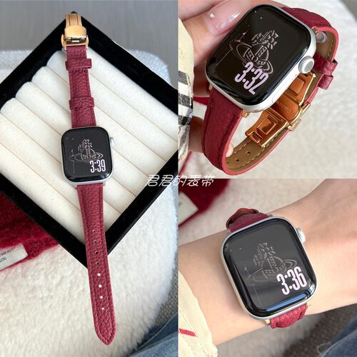 适用iwatch安哥拉红荔枝纹皮表带