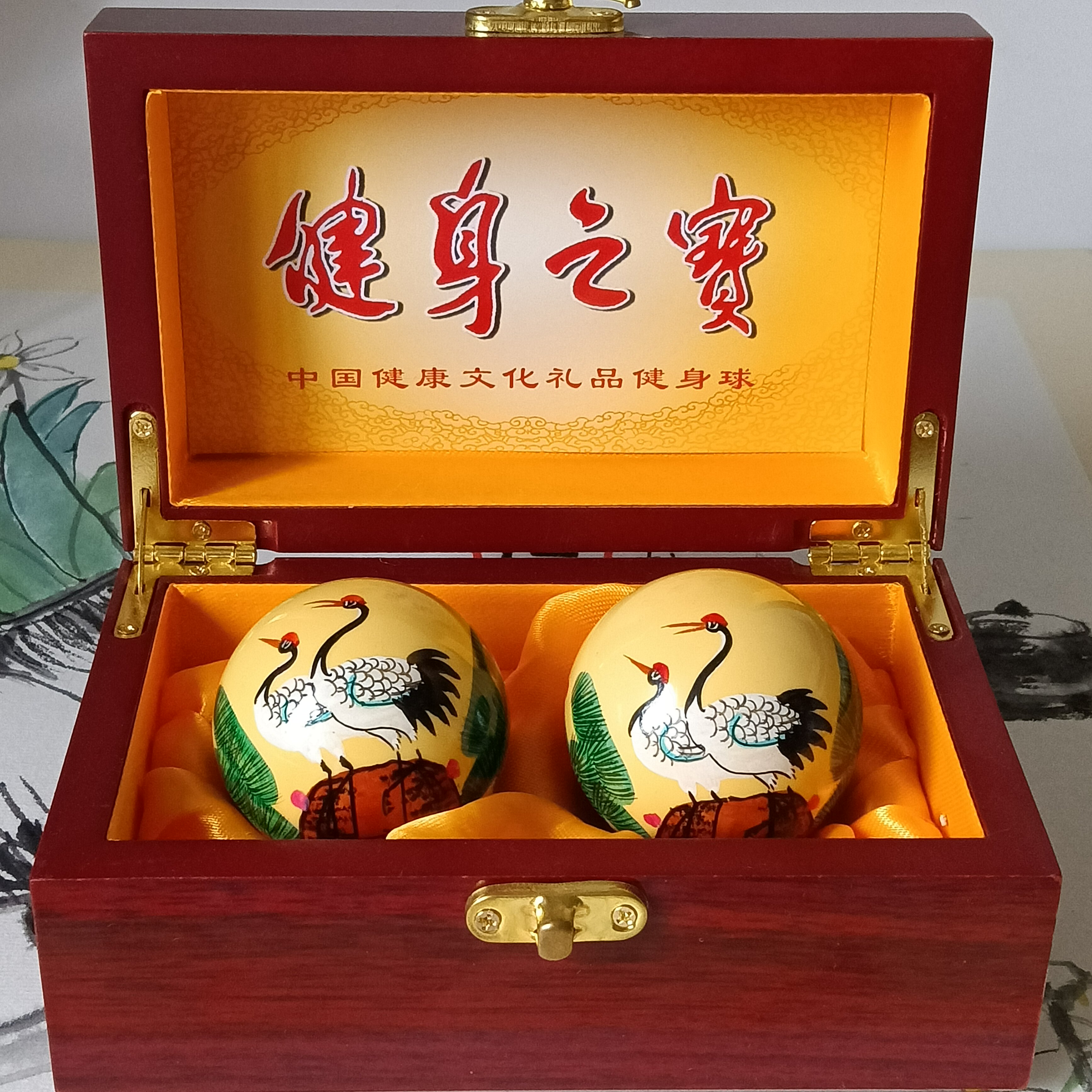 48MM彩绘保定铁球健身球中老年运动保健球手转握按摩球铃音健脑球