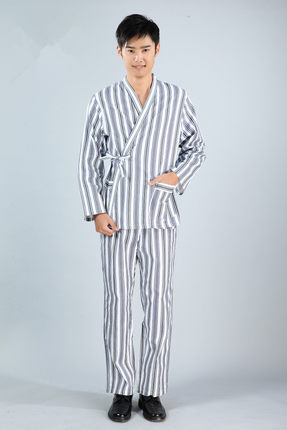 南丁格尔病人服病员服纯棉长袖睡袍条纹病号服