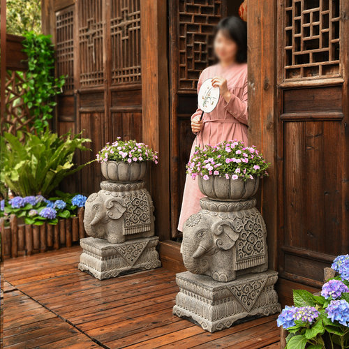 荷府家居庭院门墩户外农家