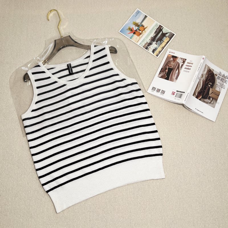 天竹纤维条纹背心打底百搭