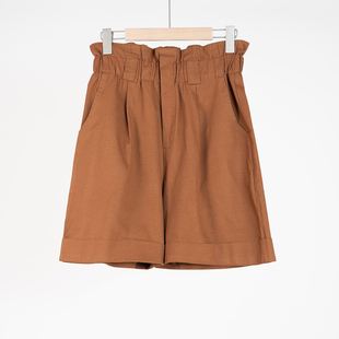 （几里与麻）夏季文艺花苞腰休闲百搭纯色简约短裤裤长50044320