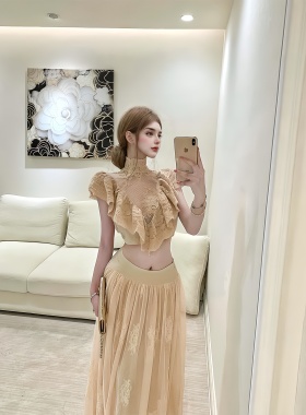 MSTO BALLET.易梦玲同款 小众法式荷叶边高腰显瘦连衣裙套装礼服