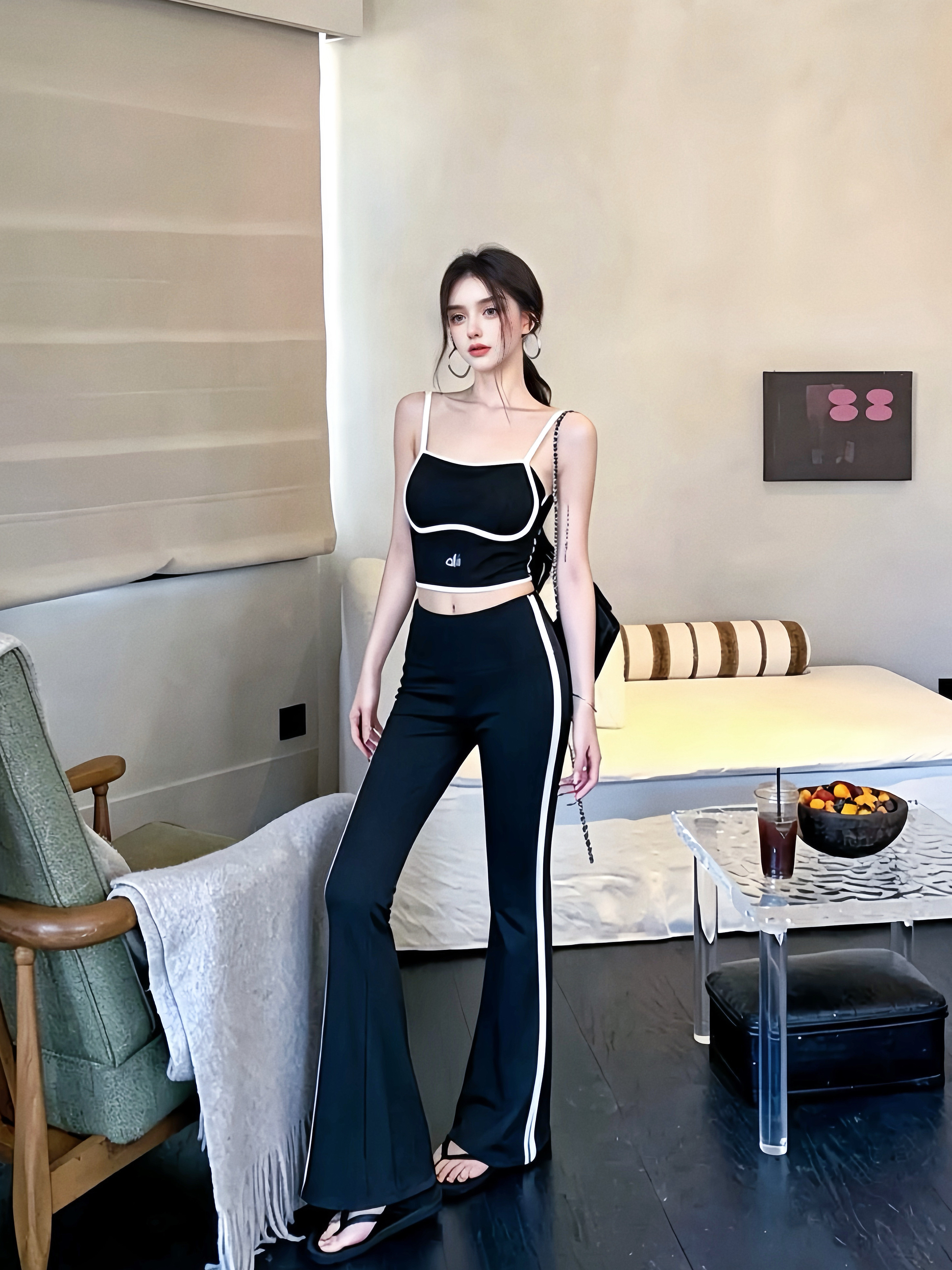 MSTO BALLET.运动女孩.小众撞色拼接吊带+瑜伽裤休闲运动套装礼服