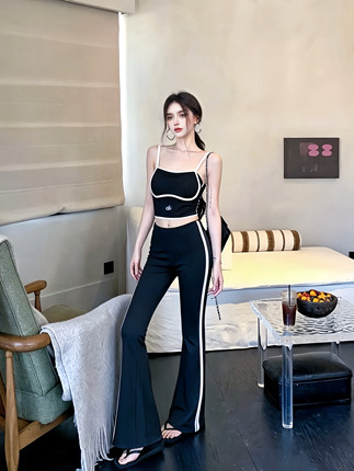MSTO BALLET.运动女孩.小众撞色拼接吊带+瑜伽裤休闲运动套装礼服