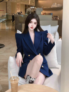 MSTO BALLET.景甜同款.早秋双排扣收腰西装外套洋气西服连衣裙女