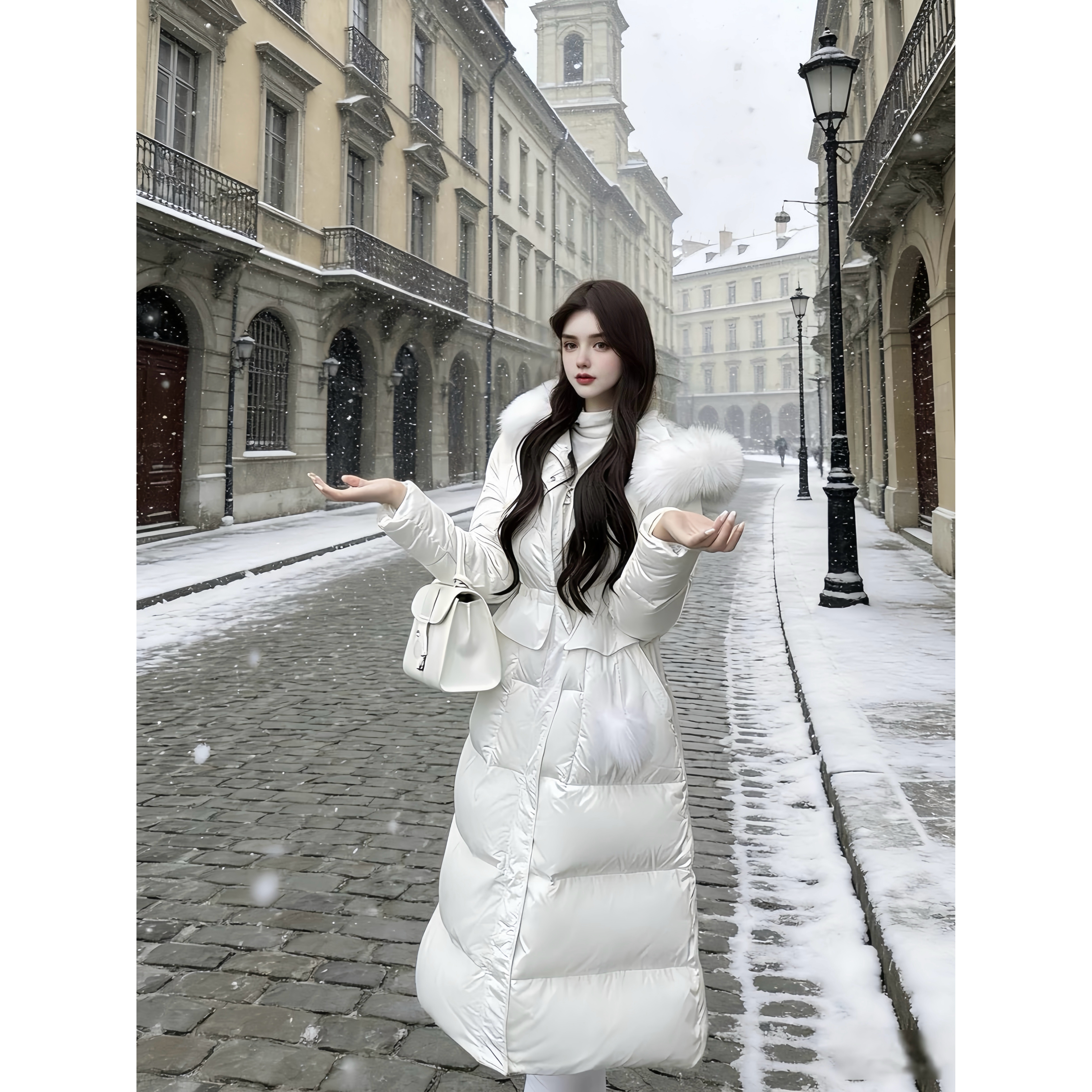 MSTO BL 浪漫雪国 明星同款90白鸭绒羽绒服收腰显瘦真貉子毛领