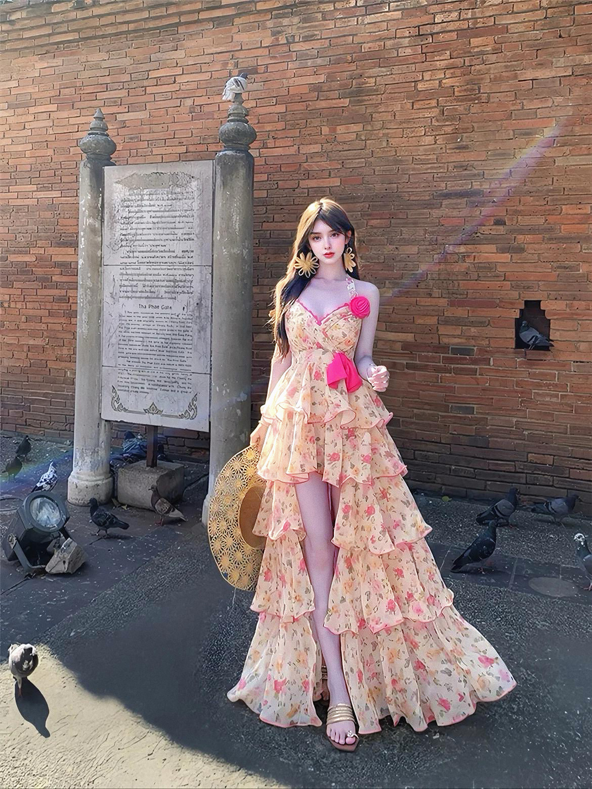 MSTO BALLET异域复古千金.前短后长波点连衣裙夏女收腰显瘦度假裙