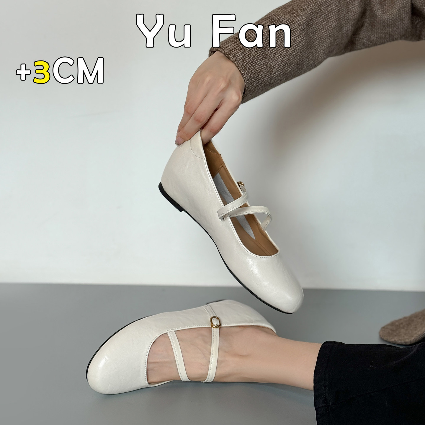 内增高法式复古交叉带芭蕾单鞋女图片