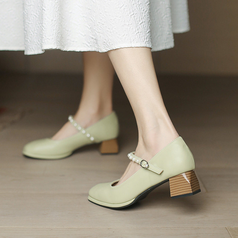 粗跟玛丽珍鞋豆豆鞋复古