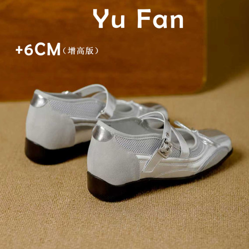 内增高6CM玛丽珍芭蕾风银色单鞋