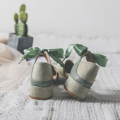 蝴蝶结粗跟中跟尖头仙女风高跟鞋 女夏2026新款 玛丽珍包头凉鞋 法式