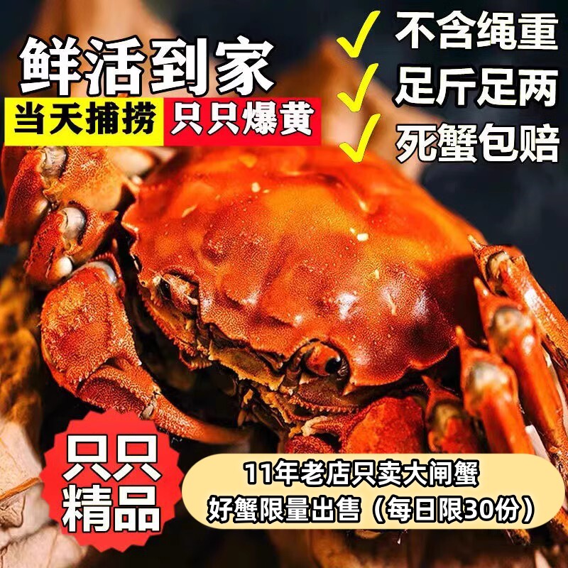 现货不含绳重香草绑扎精品级大闸蟹螃蟹鲜活六月黄蟹8只2两公母蟹