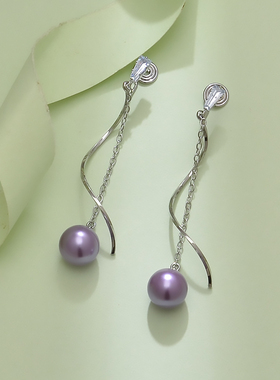 原创设计长款紫色珍珠无耳洞耳夹简约气质曲线蚊香盘耳坠奢华潮人