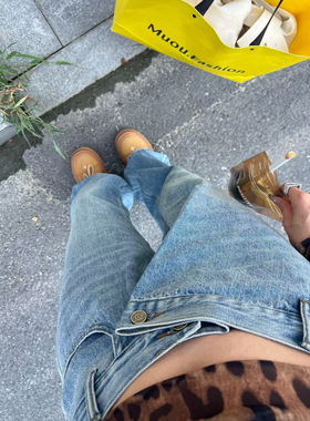 Muou.fashion小众设计师不对称腰围宽松直筒牛仔长裤Muou焕焕同款