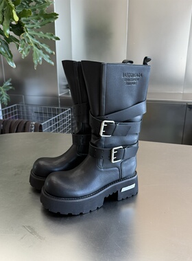 Muou.fashion 2025新款小众设计感厚底中筒机车靴增高ins马丁靴女