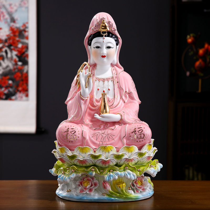 新款陶瓷坐莲南海观音菩萨佛像客厅家用供奉观世音菩萨神像摆件