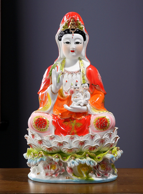 陶瓷送子观音菩萨双童娘娘像