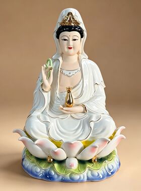 高档新款彩座飘莲观音菩萨像新中式南海观世音菩萨摆件观音像