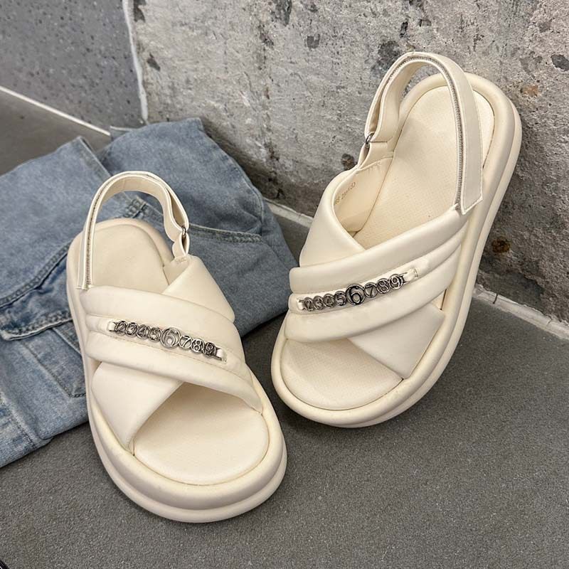 舒适时尚夏季新款法式厚底凉鞋交叉带露趾魔术贴外穿休闲百搭