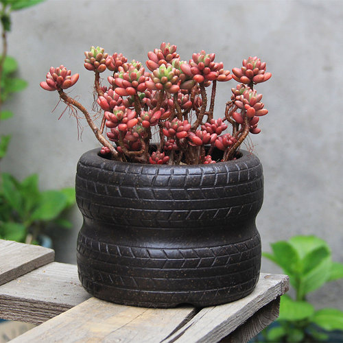 古铜泥双轮胎古铜泥花盆