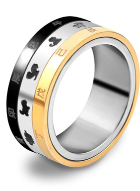 十二生肖创意个性转动戒指男士韩版不锈钢三圈可调节戒指学生饰品