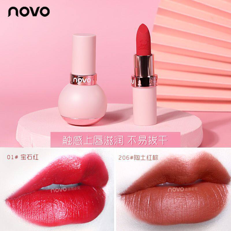国货彩妆NOVO柔雾摇摇口红网红同款丝绒哑光保湿滋润唇膏显白学生