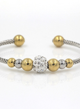 欧美Ins波西尼亚风个性时尚 对称圆珠镶钻不锈钢手镯新款厂家