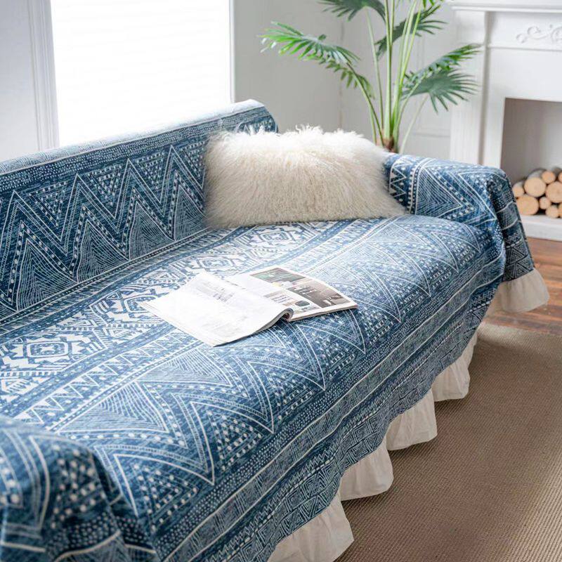 새로운 중국 스타일 복고풍 블랙 그레이 블루 염색 민족 스타일 모든 항목을 포함하는 조합 소파 커버 천 피아노 먼지 커버 식탁보