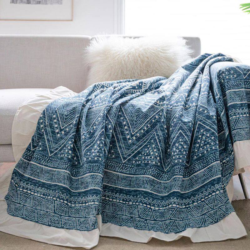 새로운 중국 스타일 복고풍 블랙 그레이 블루 염색 민족 스타일 모든 항목을 포함하는 조합 소파 커버 천 피아노 먼지 커버 식탁보