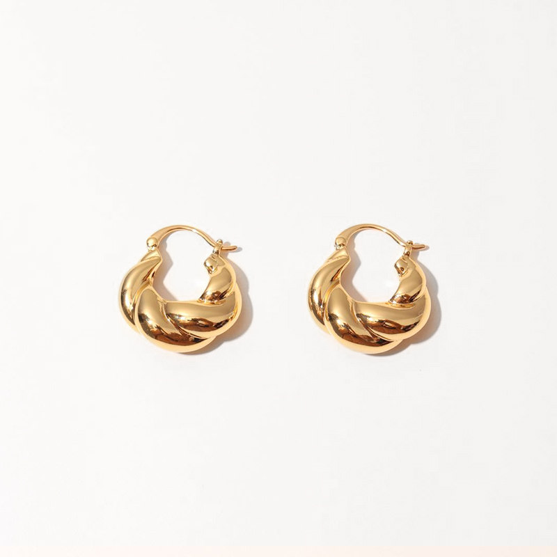 WEARRING 麻花耳环亮面空心小巧日常黄铜镀金保色气质仙女耳饰精