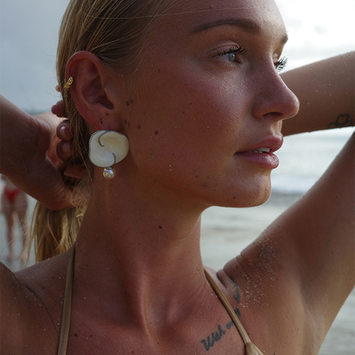 复古气质黑白珍珠耳环珐琅