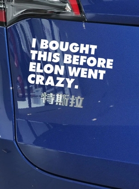 I BOUGHT THIS BEFORE ELON WENT CRAZY特斯拉车尾搞笑贴纸韭菜