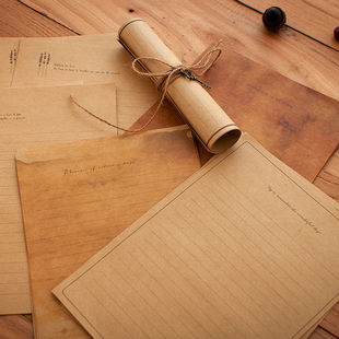 复古浪漫欧式牛皮纸手写情书信笺简约高级文艺横线信纸信封套装