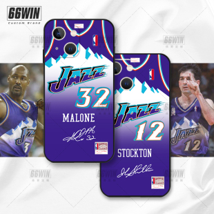 犹他爵士经典复古雪山球衣32号邮差马龙12号斯托克顿手机壳适用iPhone17Promax苹果16p/15/14/13华为mate小米