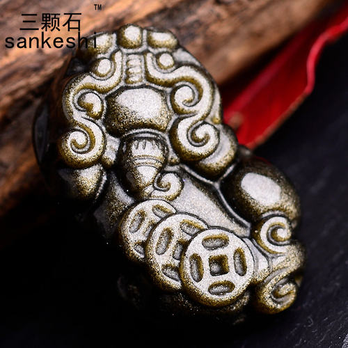 包邮天然金曜石三钱项链貔貅吊坠