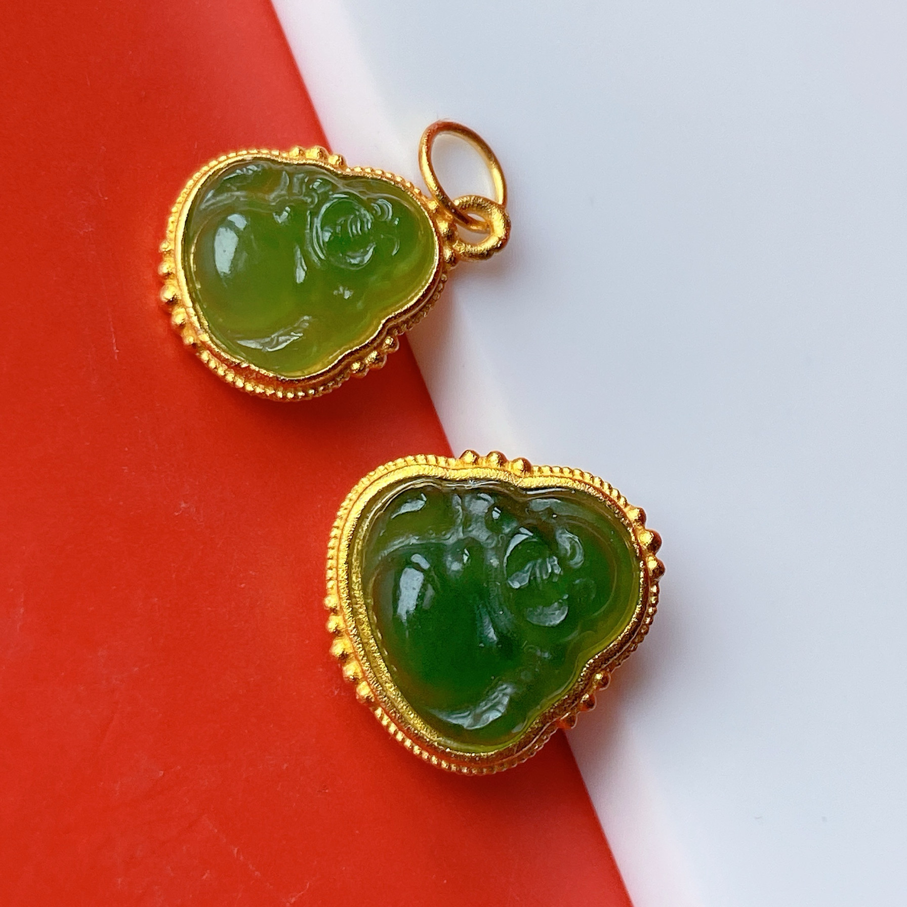 925古法银镀金配件镶嵌天然和田碧玉佛公吊坠挂件DIY手工串珠编绳