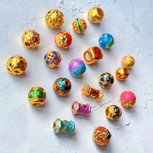 沙金镂空款小花桃花圆珠配珠串珠编手链手串项链配件女款高保色