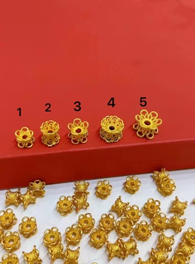 纯银饰品S925银镀金古法银莲花并蒂莲花托大小号diy手链配件保色