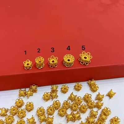 纯银饰品S925银镀金古法银莲花并蒂莲花托大小号diy手链配件保色