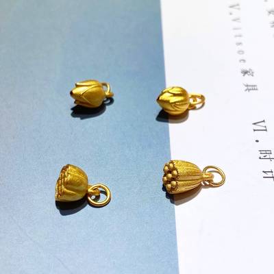 S925纯银镀金古法老金两世欢吊坠莲蓬头配件diy滴溜隔珠手链项链