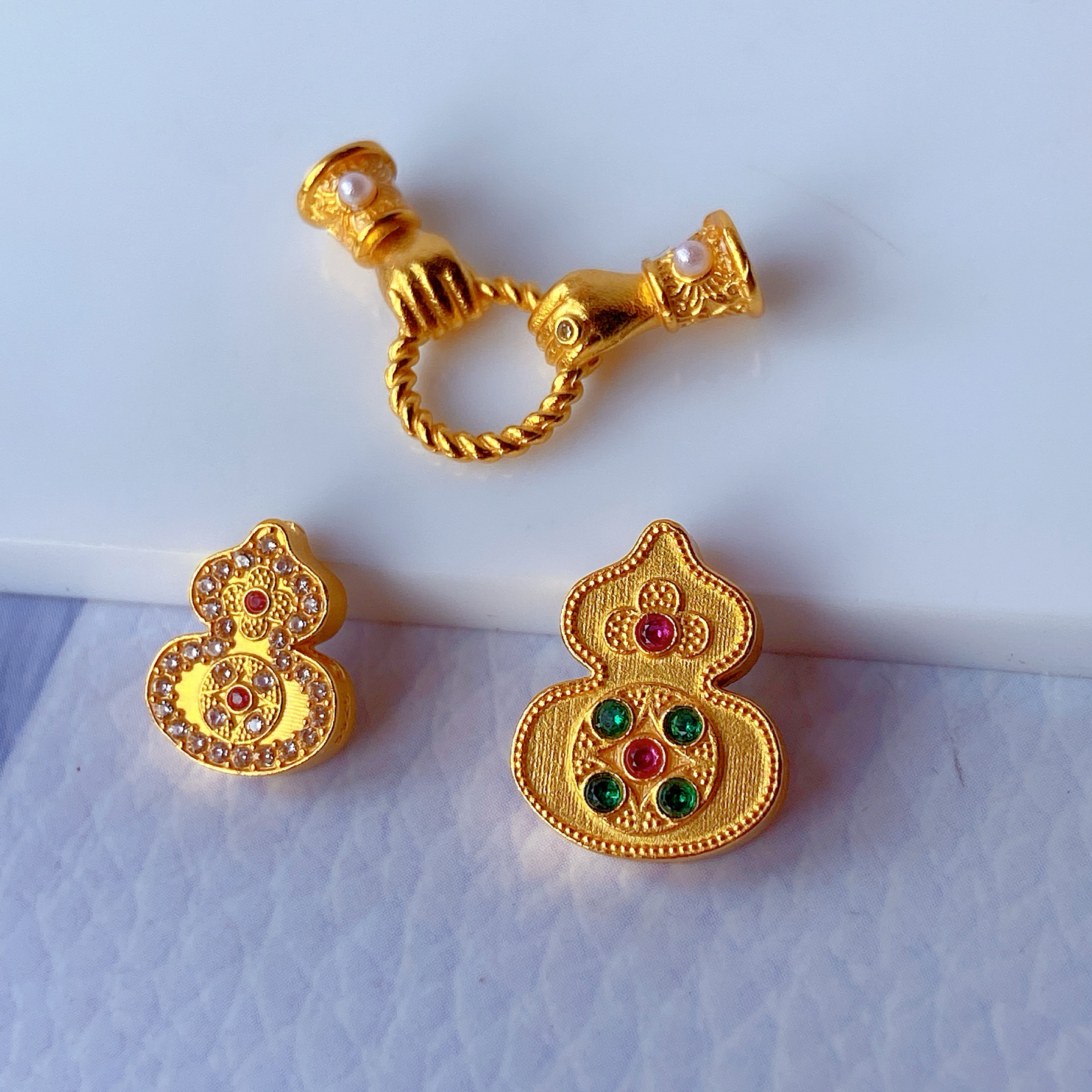 s925银镀金葫芦配件diy手链项链配饰隔珠手工编绳纯银饰品