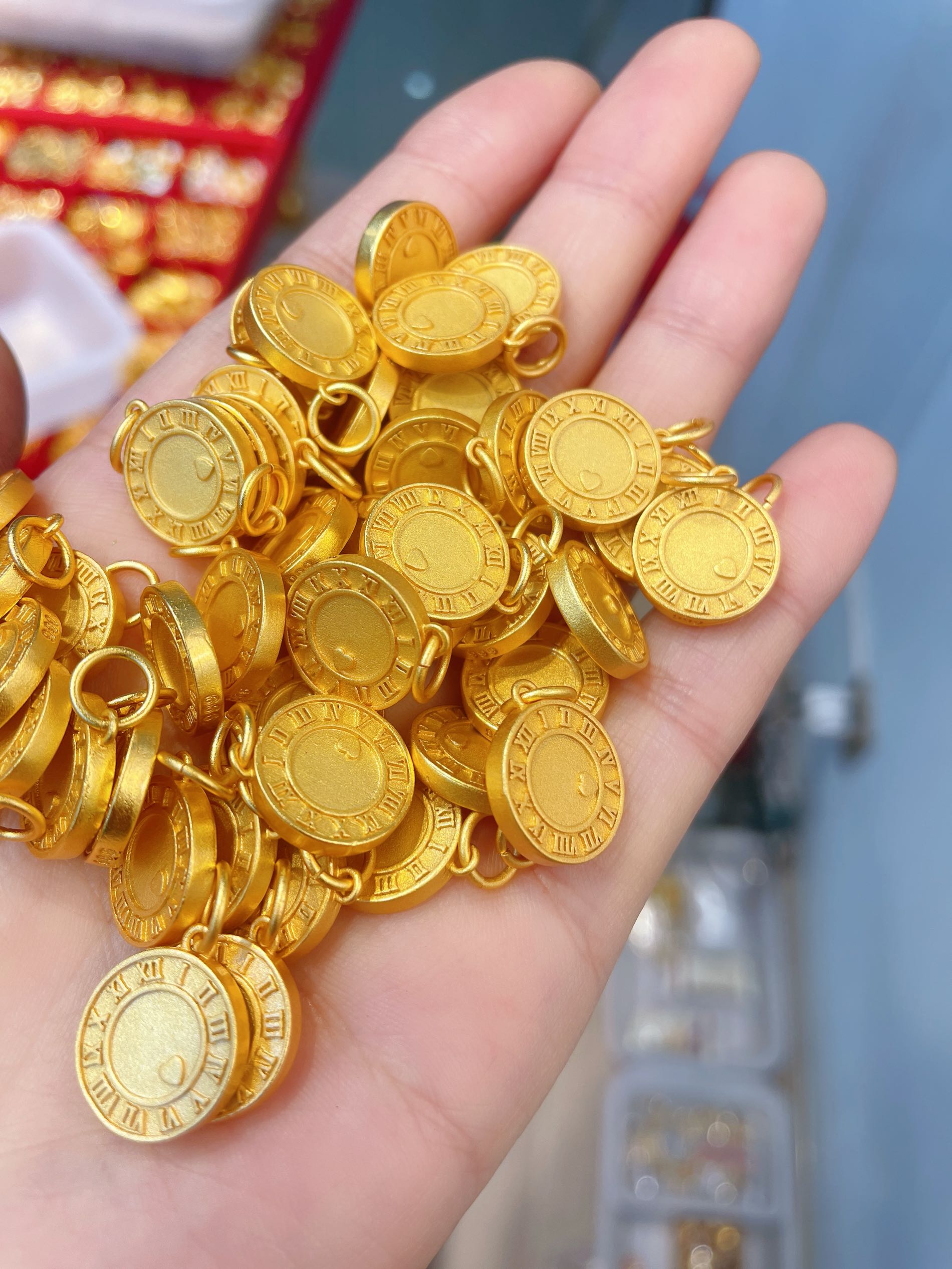 越南沙金配件 diy饰品手工制作材料铜镀金520爱的时钟吊坠配饰