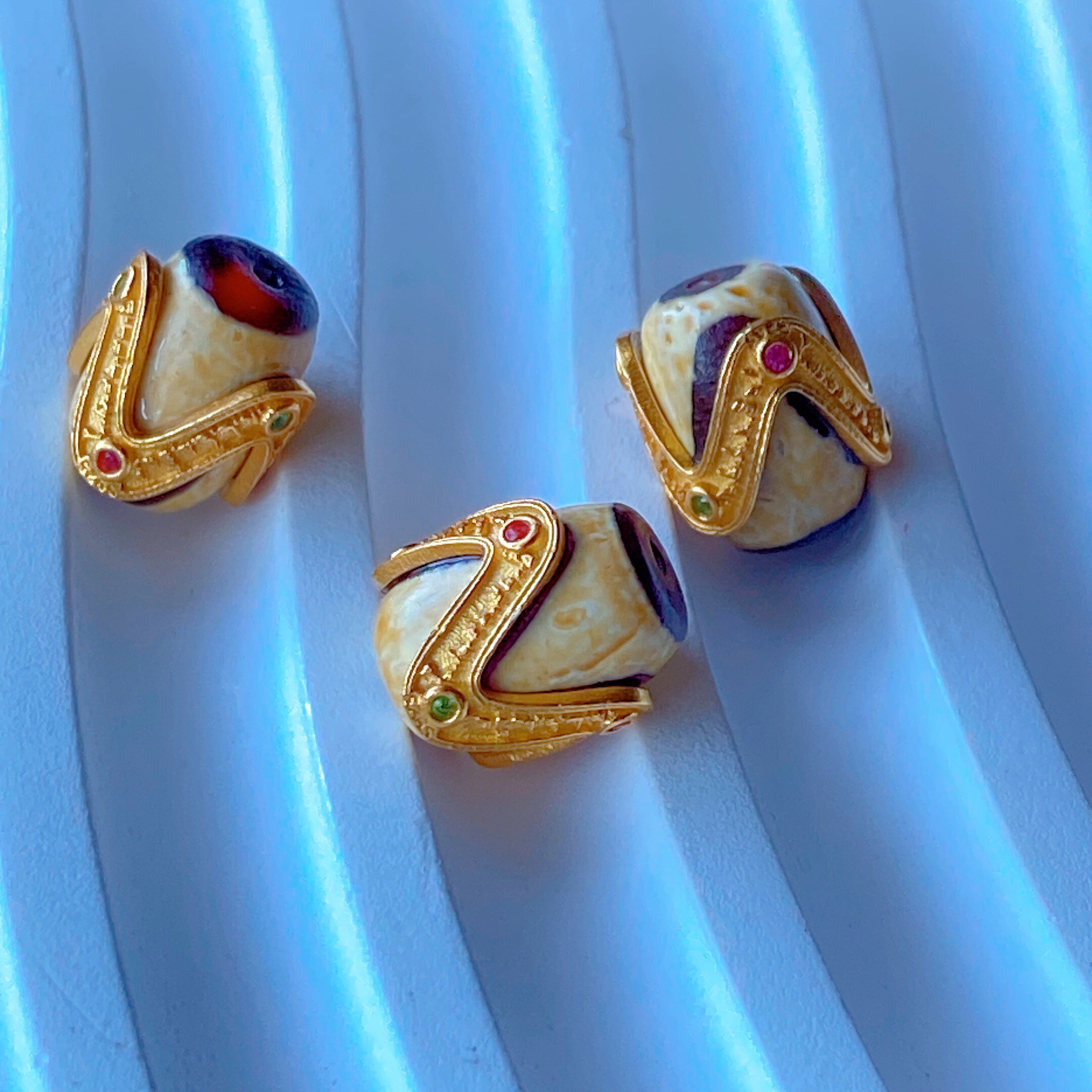 s925银镀金镶嵌天然虎牙天珠配件diy手串项链桶珠配饰纯银路路通