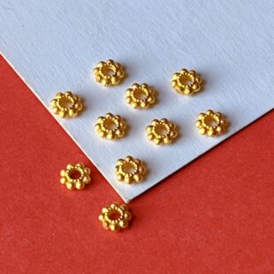 全新S925银镀金古法银雪花片隔珠diy手链项链配珠手工原创配件